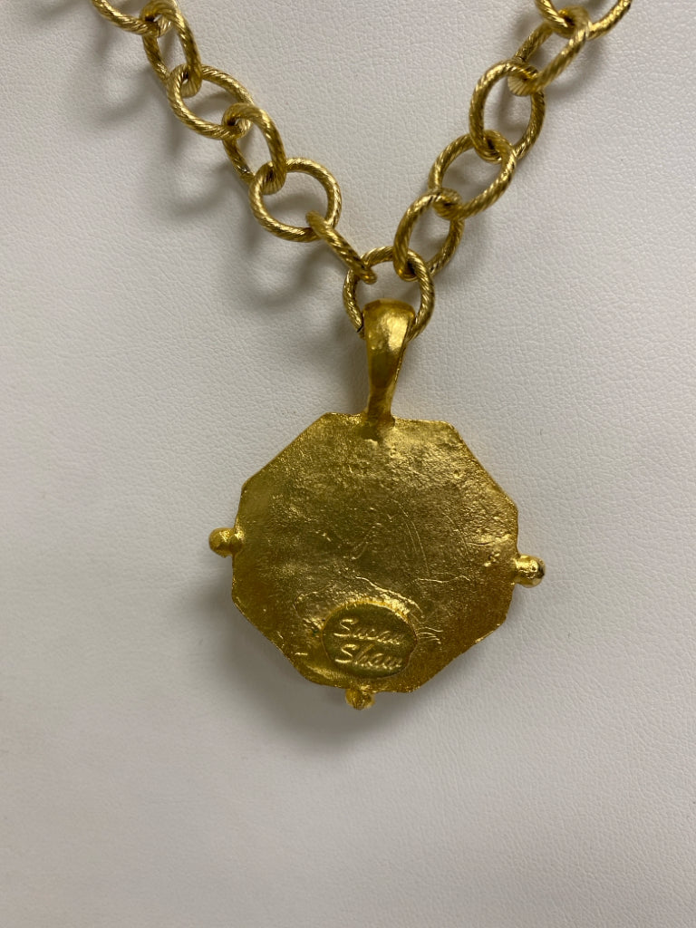 Susan Shaw Gold Color Black Shapes Necklace