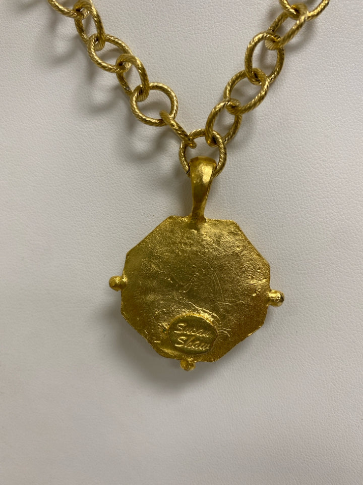 Susan Shaw Gold Color Black Shapes Necklace