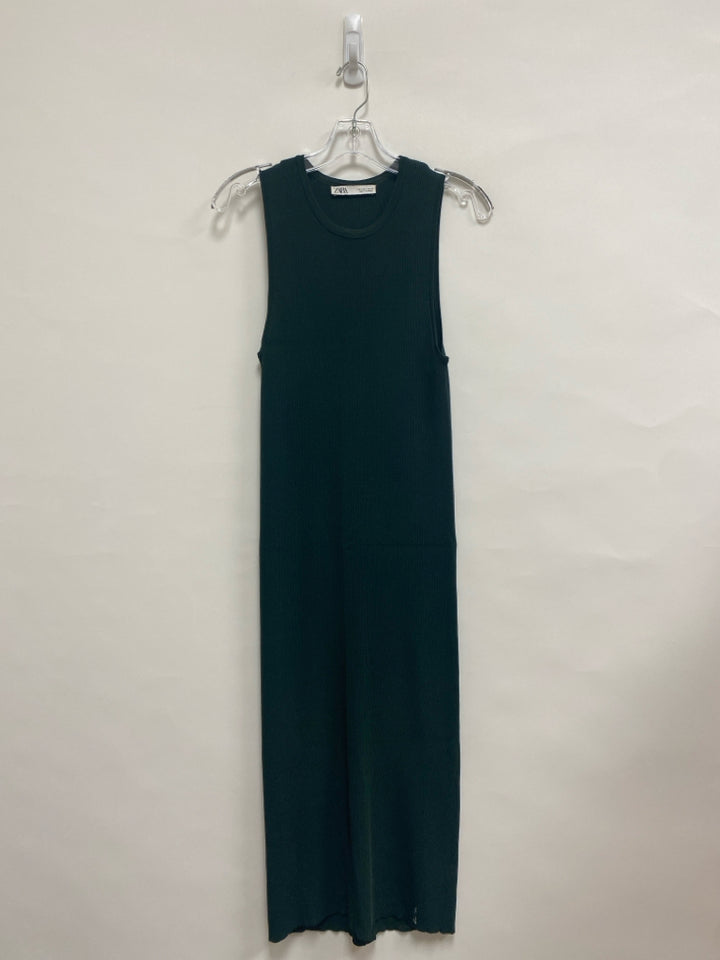 Zara Size L Dark Green Ribbed Sleeveless Ladies Dress