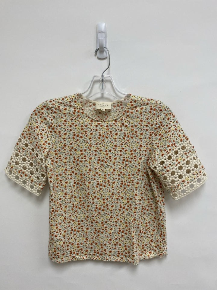 SEZANE Size XS Cream/Green Orange/Yellow Flowers Ladies Top