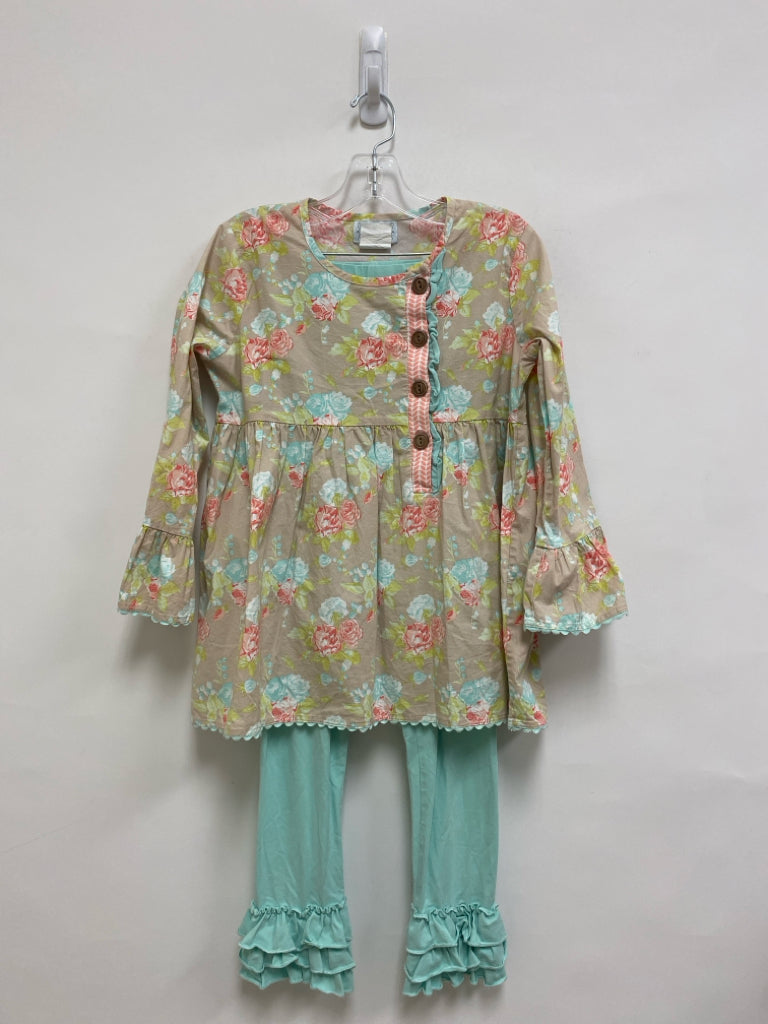 Shrimp&amp;Grits Kids SIZE 11/12 Beige/Green Aqua/Coral Floral Girl&