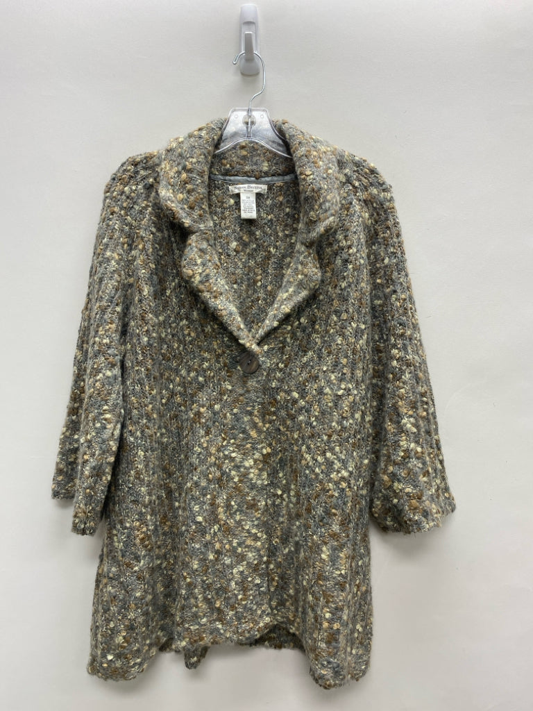 Susan Bristol Size 2X Gray/Cream Tan Mottled Button Up Plus Size Sweater