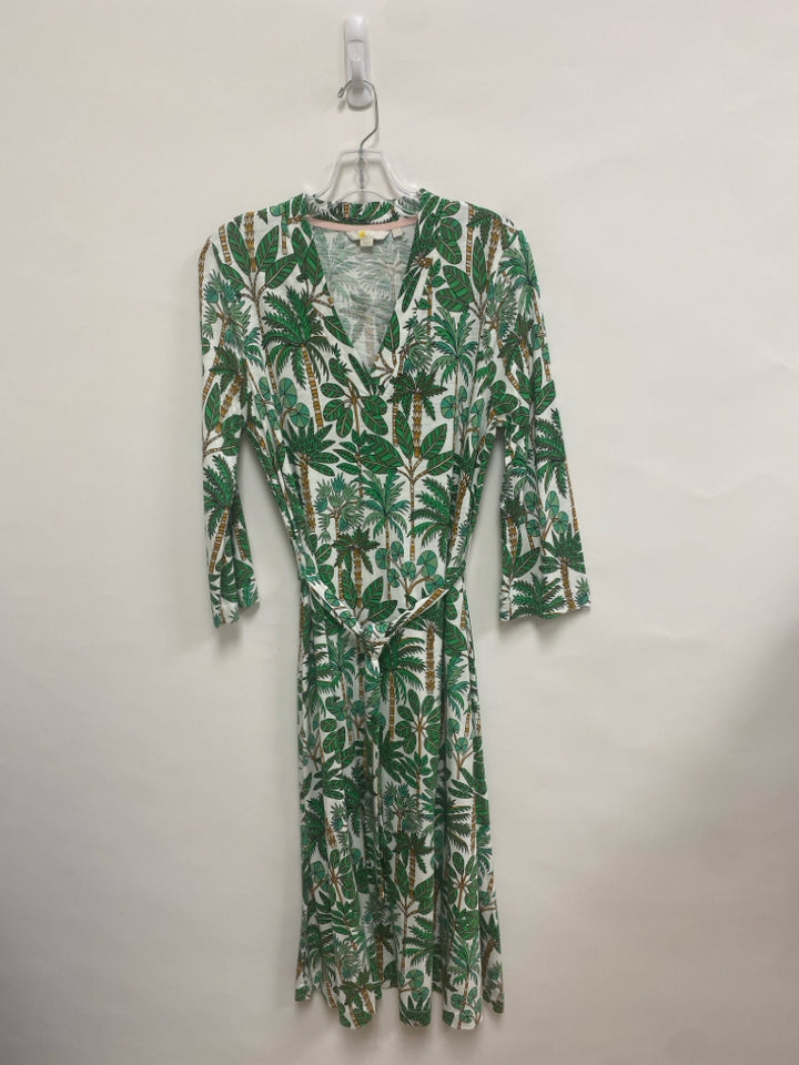 Boden Size 10 White Green/Brown Palm Trees V Neck Ladies Dress