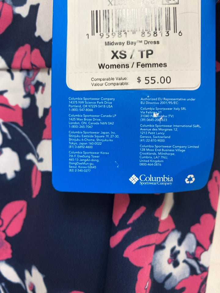 NWT Columbia Size XS Navy White/Pink Flowers Sleeveless Ladies Dress