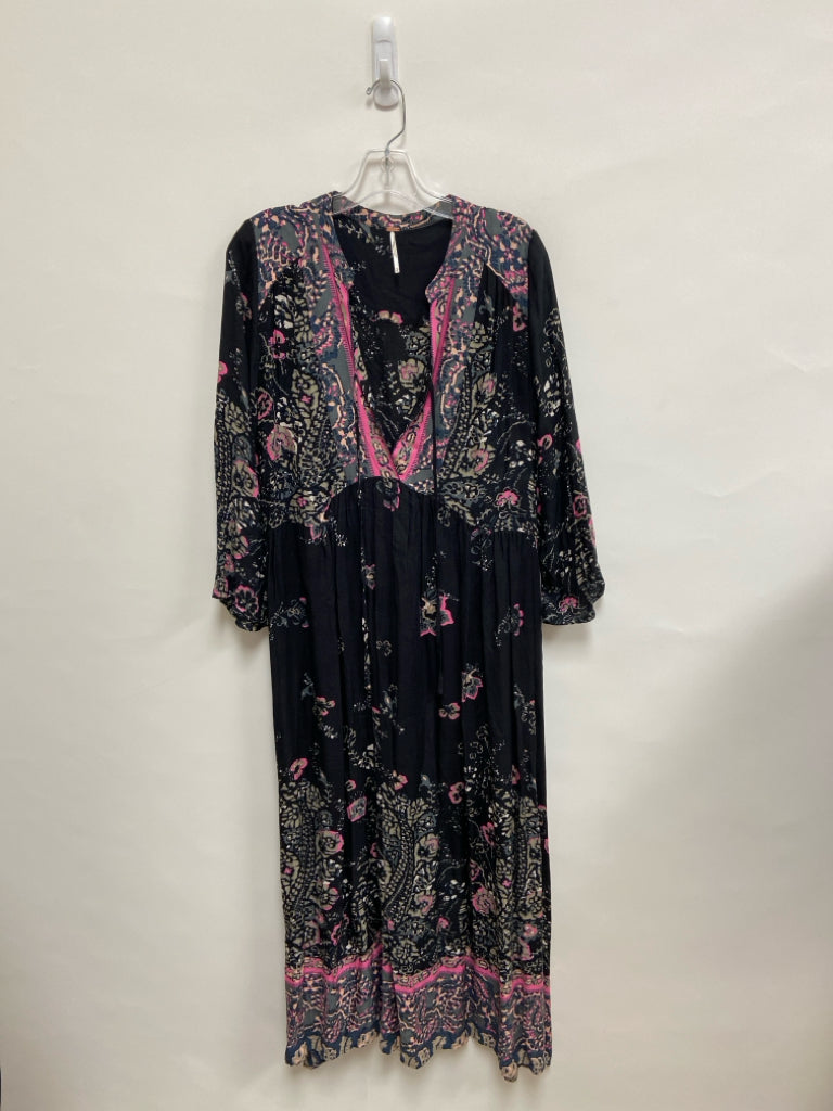 Free People Size S Black/Pink Gray Floral Maxi Ladies Dress