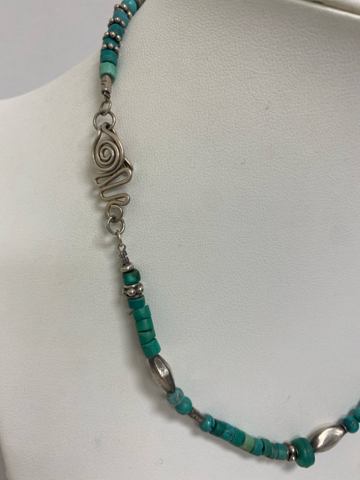 Turquoise Silver Beaded Necklace