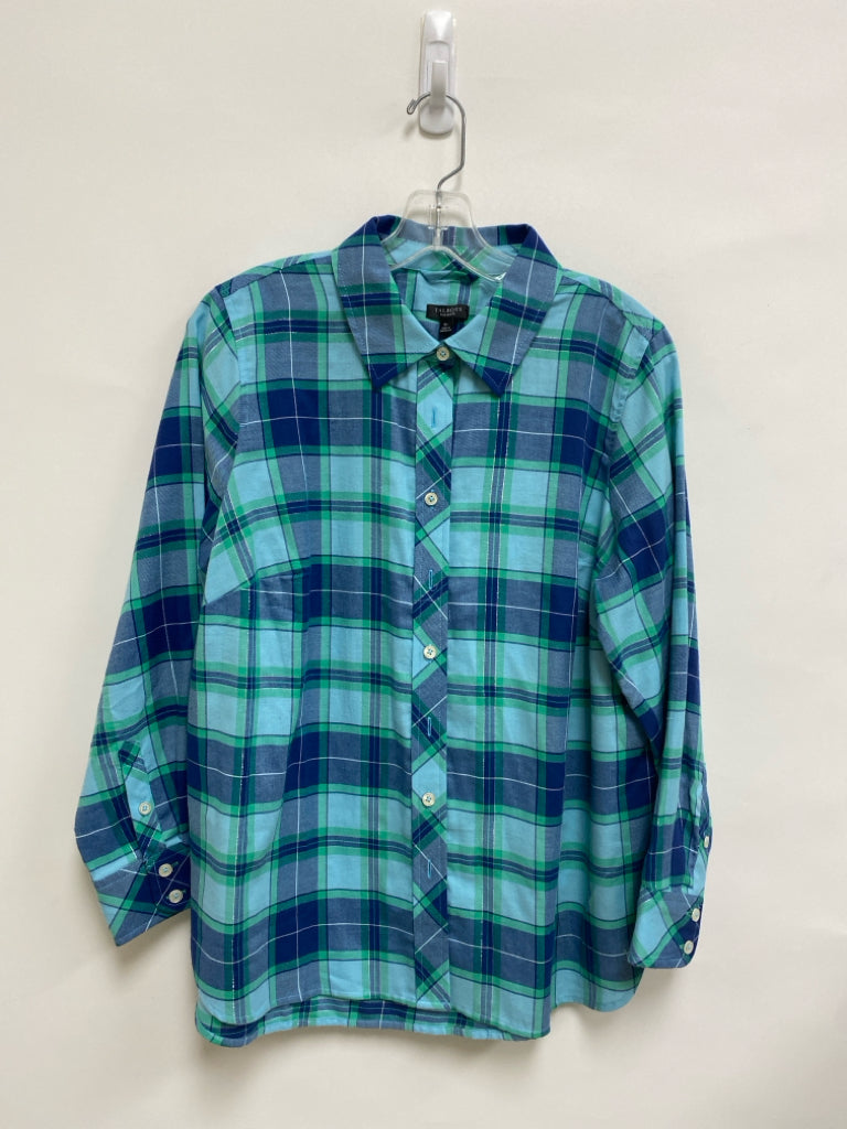 NWT Talbots Size 1XP Blue Green Plaid Plus Size Top