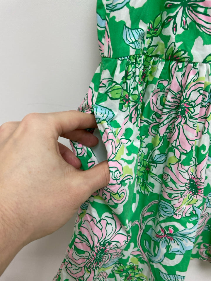 LILLY PULITZER SIZE 7 Green White/Pink Floral Sleeveless Girl&