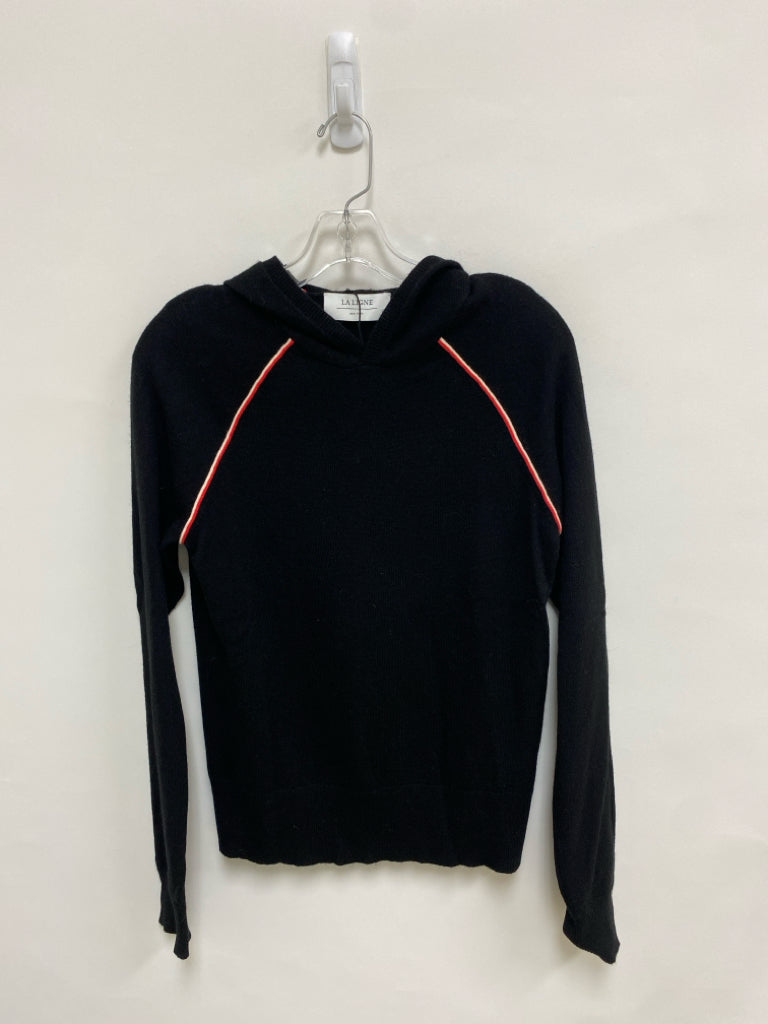 Size XS Black Red/White Trimmed Hooded Wool Blend Ladies Sweater