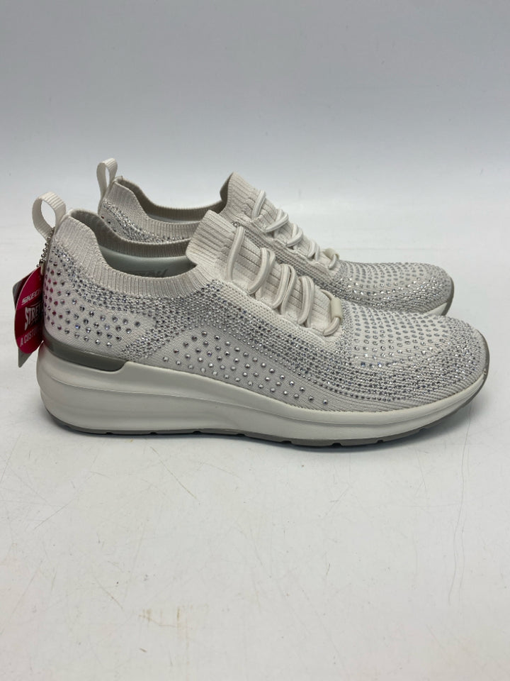 NWT Skechers US Shoe Size 7.5 White Silver Sequined Sneakers