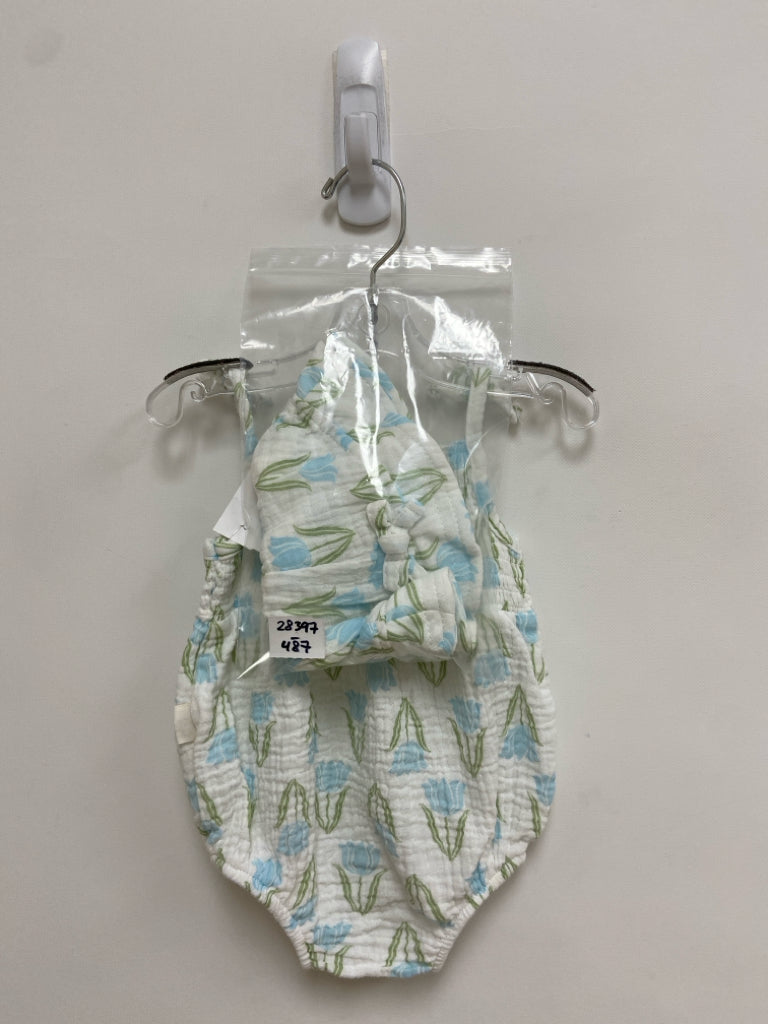 Rabbit+Bear SIZE 3-6M White Blue/Green Flowers Sleeveless Girl&