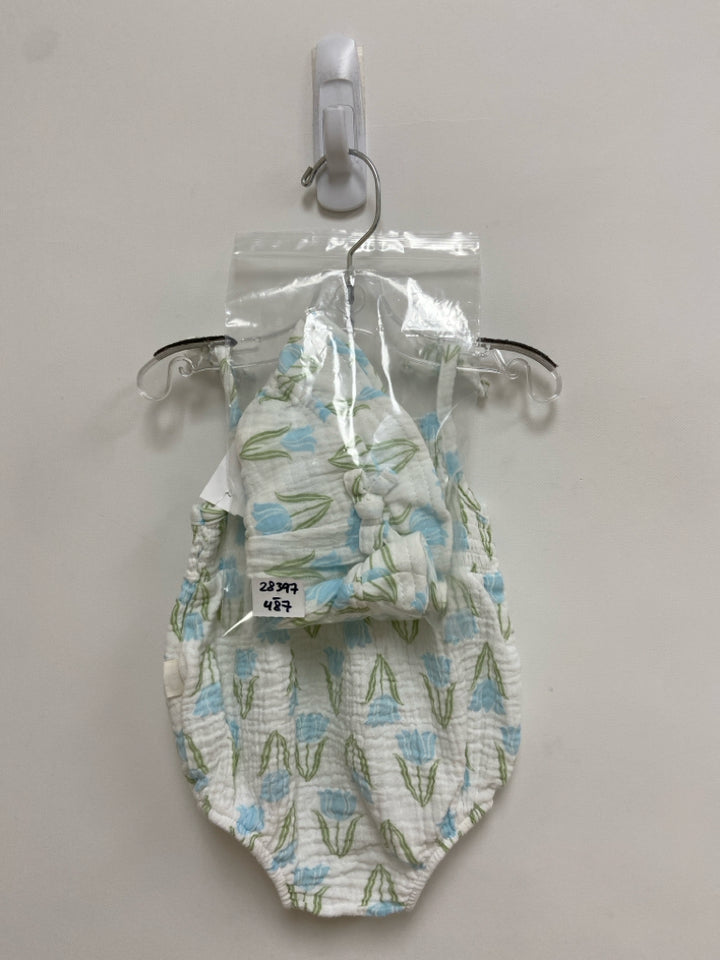 Rabbit+Bear SIZE 3-6M White Blue/Green Flowers Sleeveless Girl&