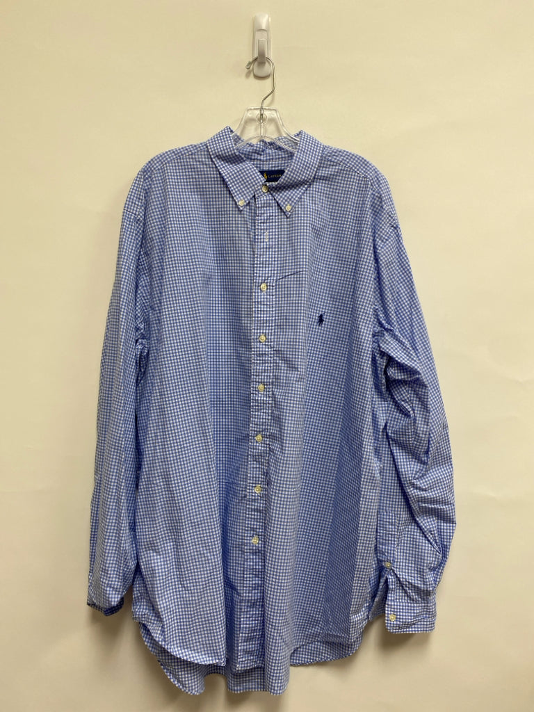 Ralph Lauren Size 2X Blue White Checkered Button Down Men&