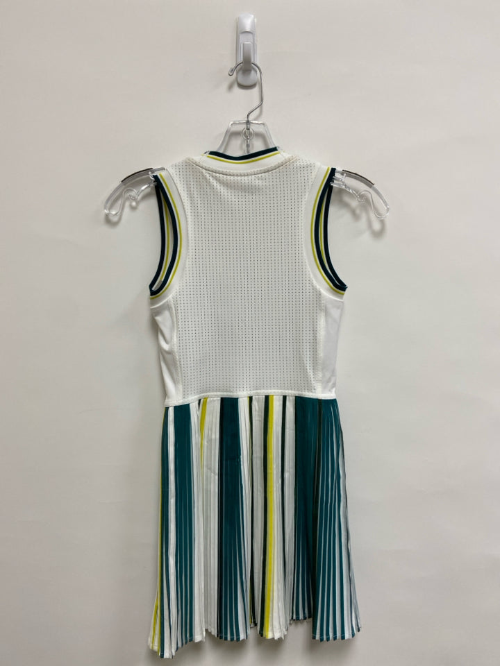 Lululemon Size 2 White/Green Chartreuse Pleated Sleeveless Athletic Dress