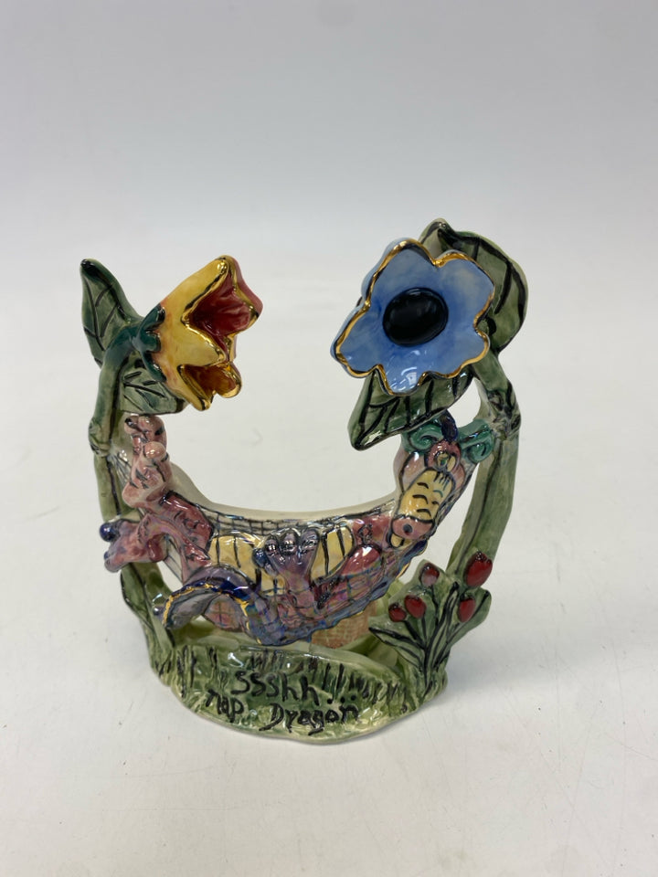Blue Sky Clayworks Green Multi Color Dragon Ceramic Candleholder(s)