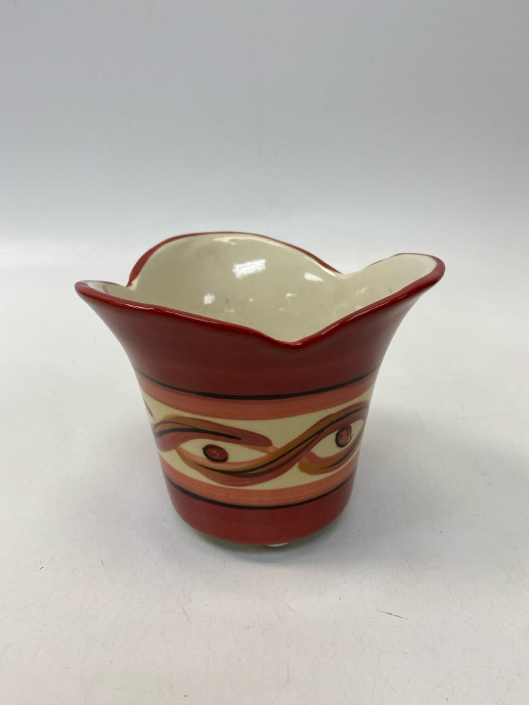 Gail Pittman Cream Red/Gold Swirl Ceramic Planter