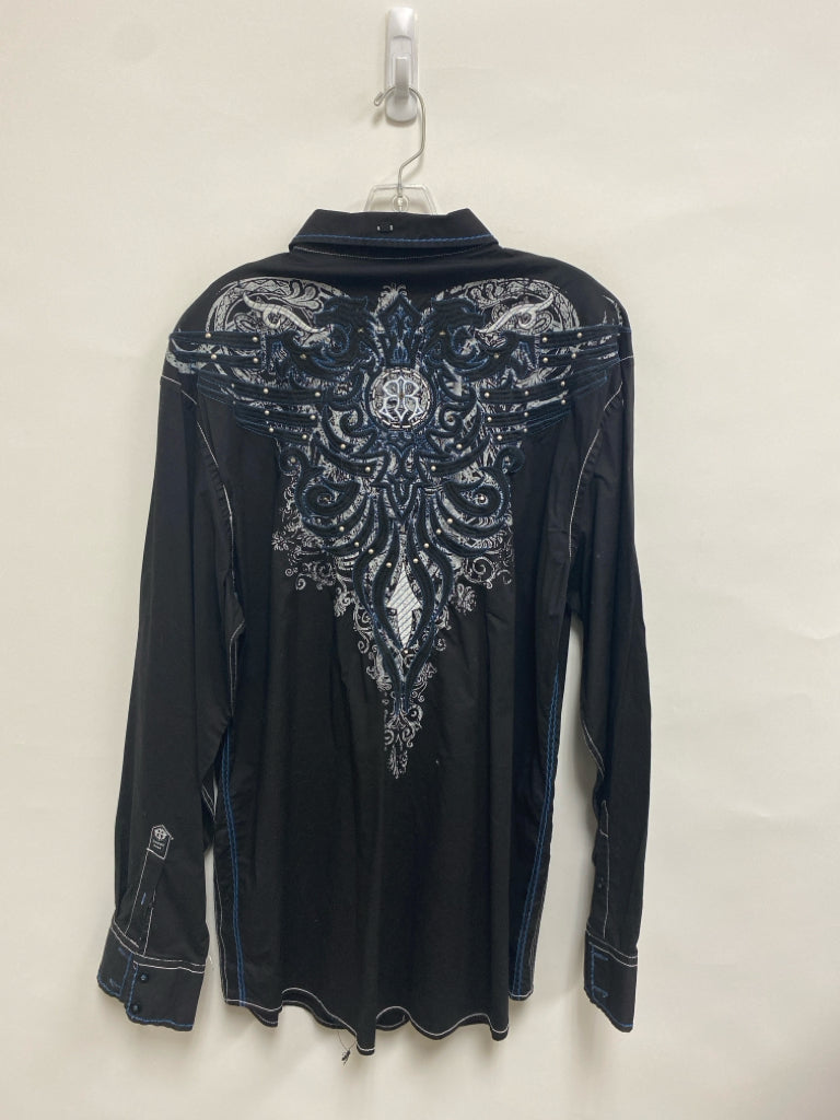 Roar Brand Size 2X Black Gray/Blue Embroidered Men&