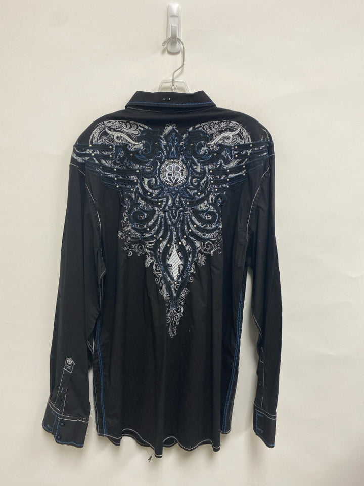 Roar Brand Size 2X Black Gray/Blue Embroidered Men&
