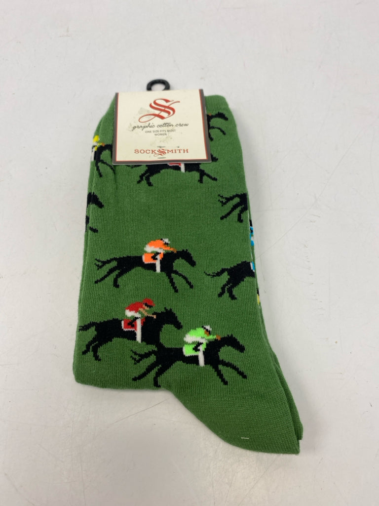 NEW/PKG Green Black/Multi Horse Socks