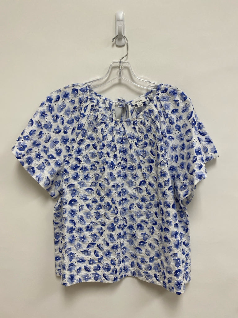CeCe Size XL White Blue Embroidered Ladies Top