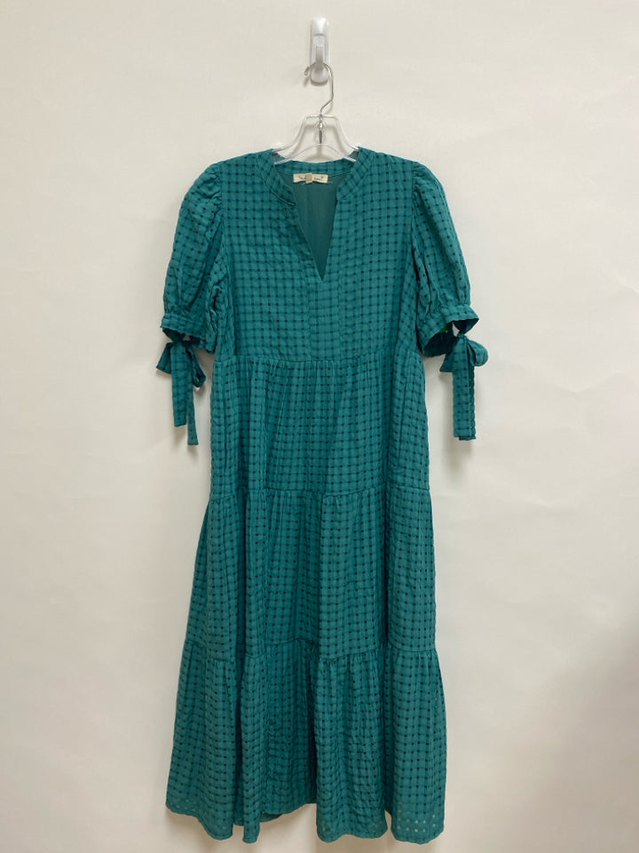 Indigo Soul Size S Teal Green Checkered Puff Sleeve Ladies Dress