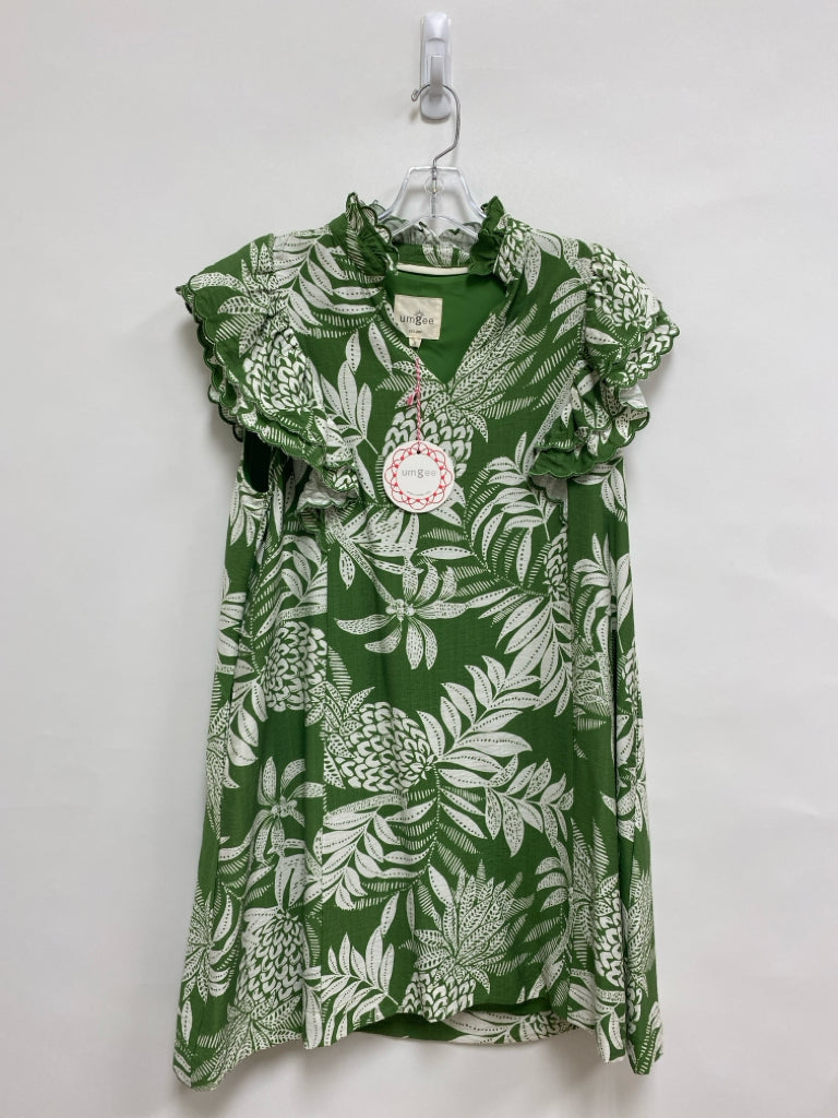 NWT Umgee Size S Green/Cream Ruffles Ladies Dress
