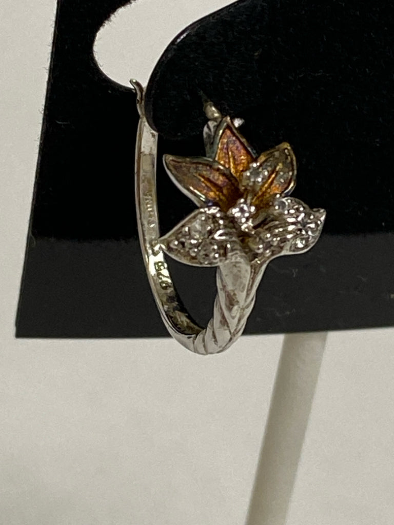 Silver Multi Color Flowers Earrings