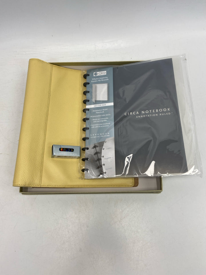Levenger Yellow Softolio Leather Notebook Cover,Insert &amp; Discs w/Box