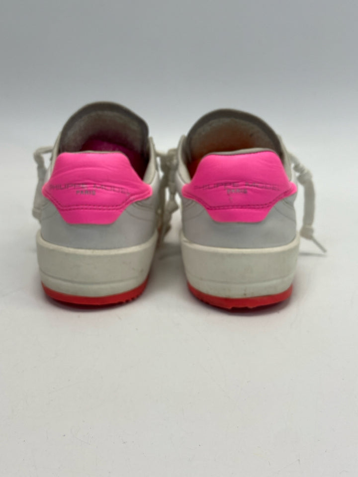 Phillipe Model  Size 37 White Neon Pink Trimmed Sneakers