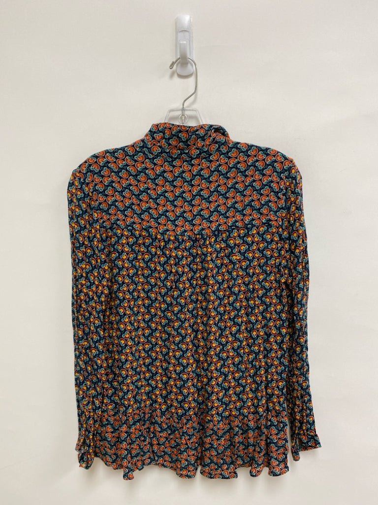 Maeve Size 6 Navy Burgundy/Orange Print Long Sleeve Ladies Top