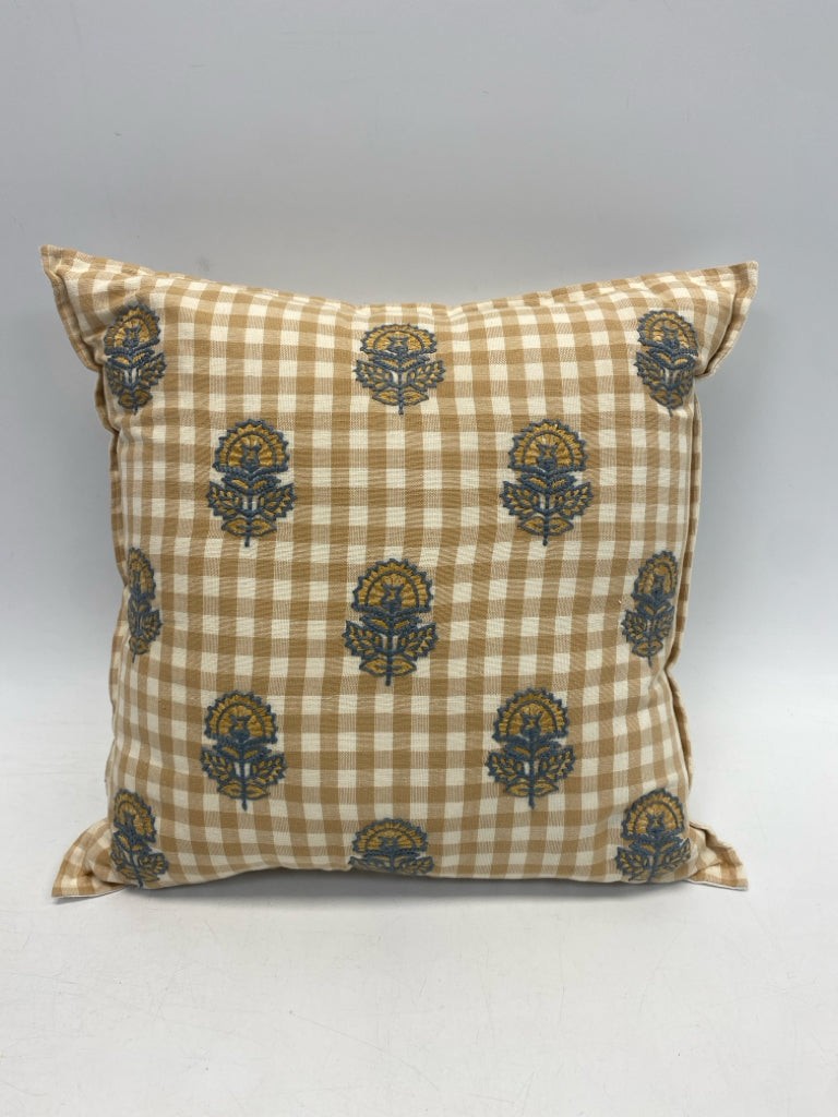 Gold Aqua Embroidered Pillow