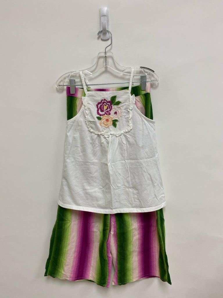 Janie and Jack SIZE 10 White Green/Pink Stripes/Flowers Sleeveless Girl&