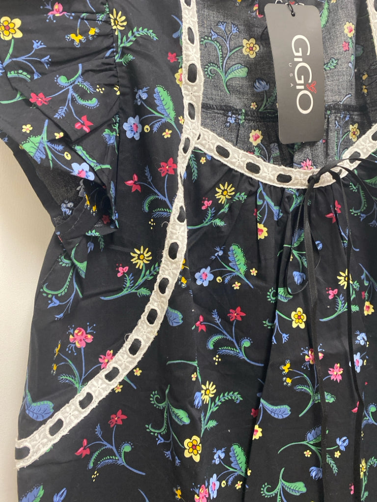 NWT GiGiO Size S Black Multi Color Flowers Ladies Top