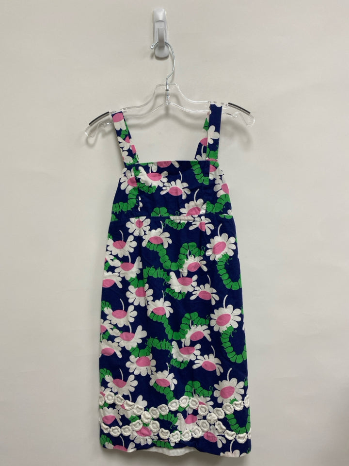 LILLY PULITZER SIZE 10 Navy Green/White Flowers Sleeveless Girl&