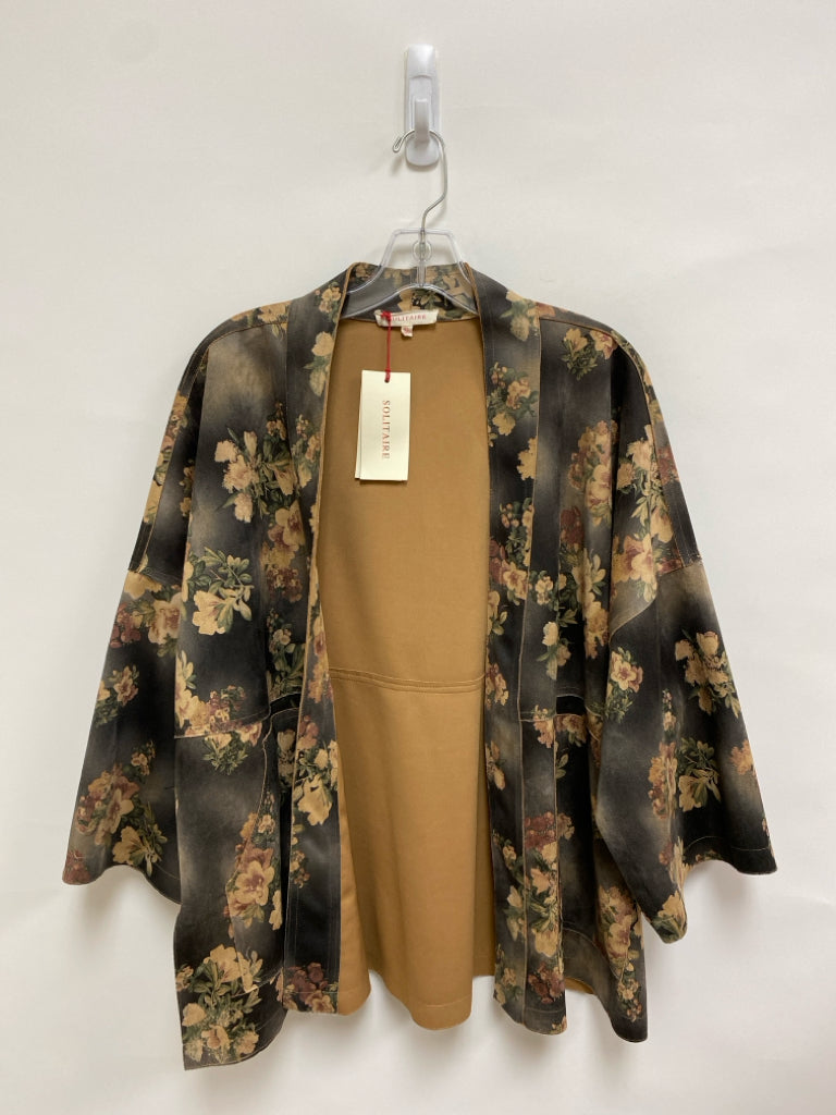 NWT Solitaire Size XL Black Tan/Green Floral Drape Suede Ladies Jacket
