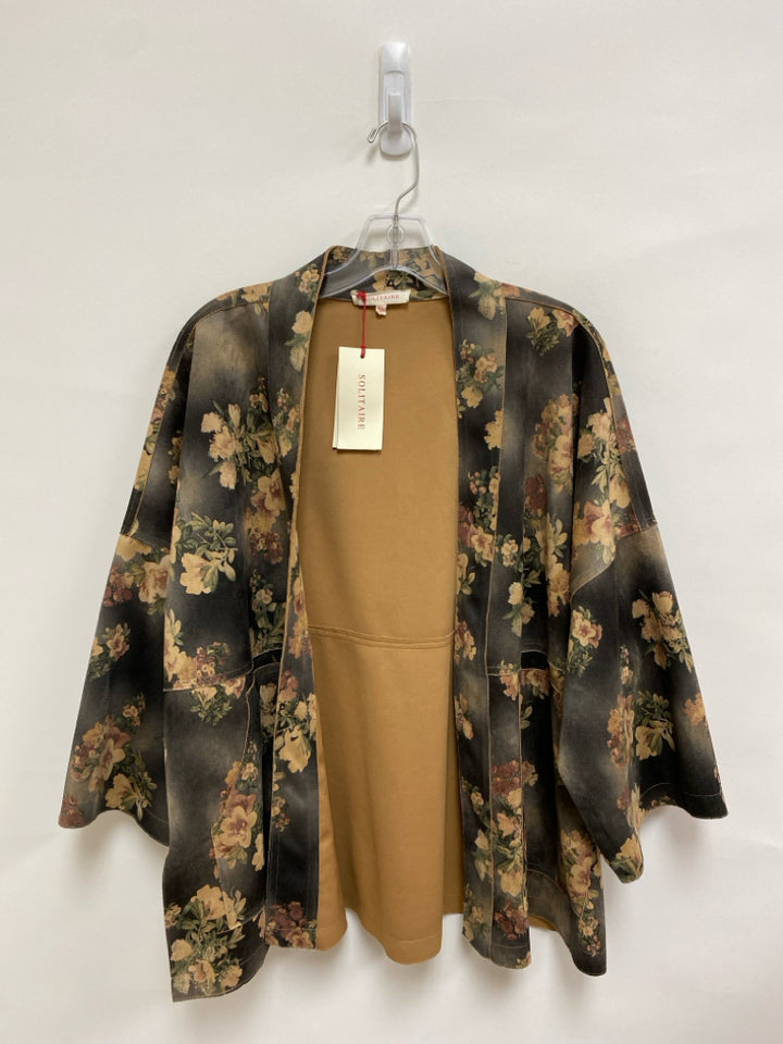 NWT Solitaire Size XL Black Tan/Green Floral Drape Suede Ladies Jacket