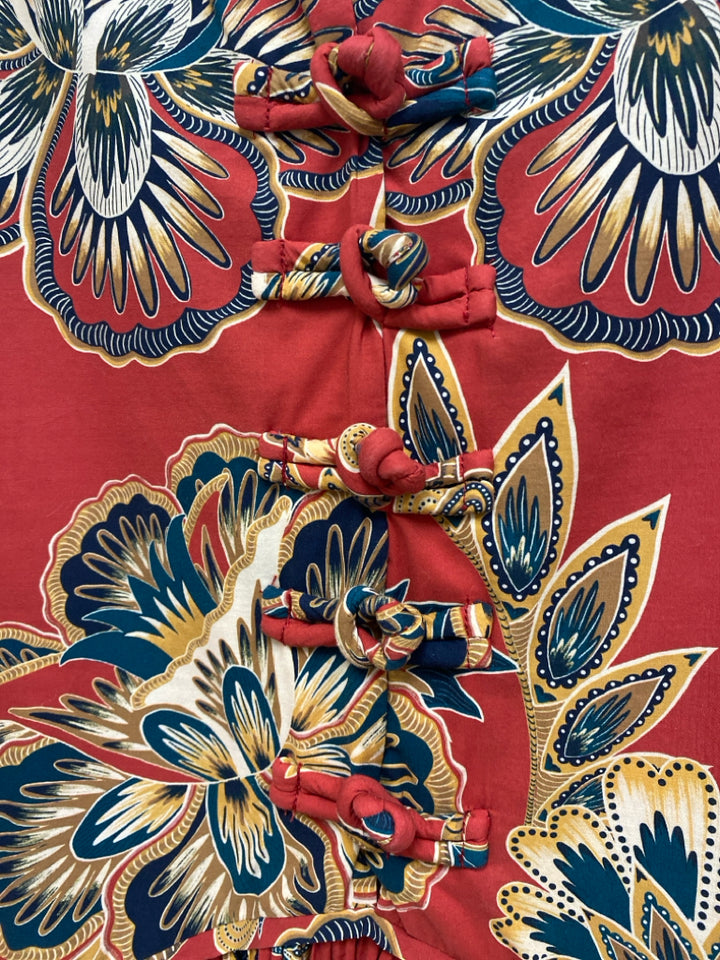 farmrio Size M Terra Cotta Navy/Gold Floral Puff Sleeve Ladies Dress