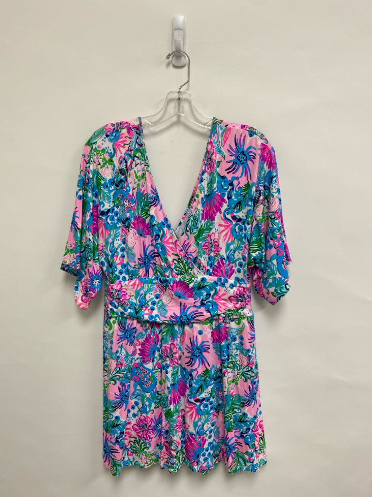 LILLY PULITZER Size L Pink Aqua/Green Floral Ladies Romper