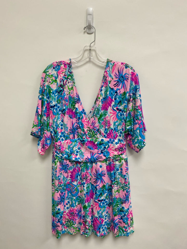 LILLY PULITZER Size L Pink Aqua/Green Floral Ladies Romper