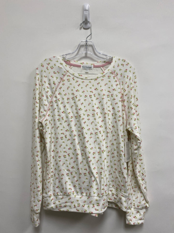 NWT Size M Cream Pink/Green Flowers Fleece Ladies 2pc Pajamas
