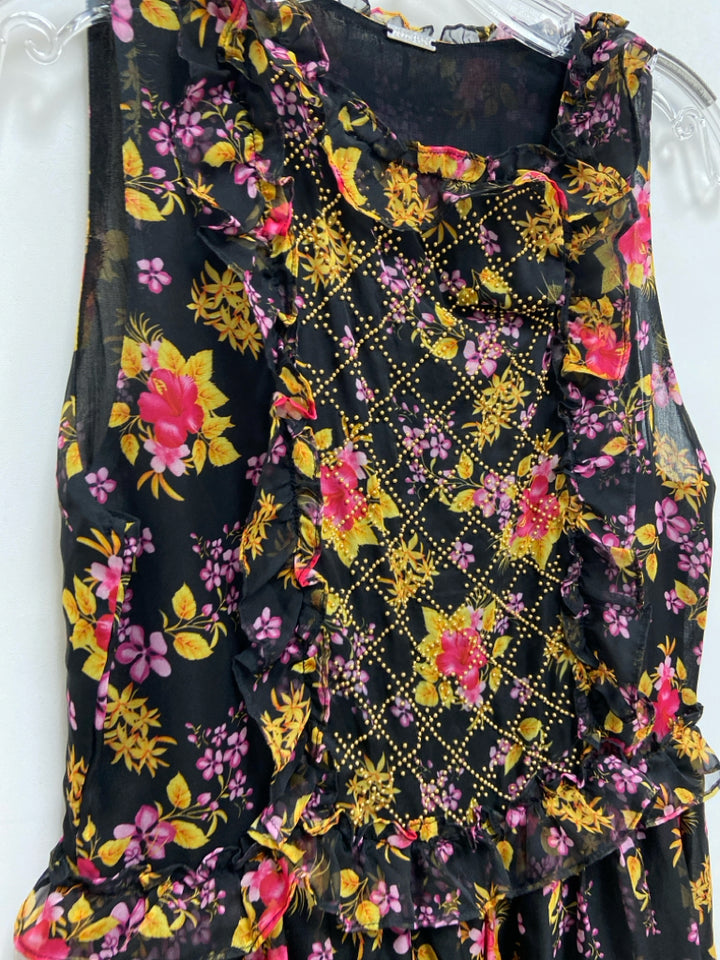 Dodo Bar Or Size 40 Black Pink/Multi Flowers Sleeveless Ladies Dress