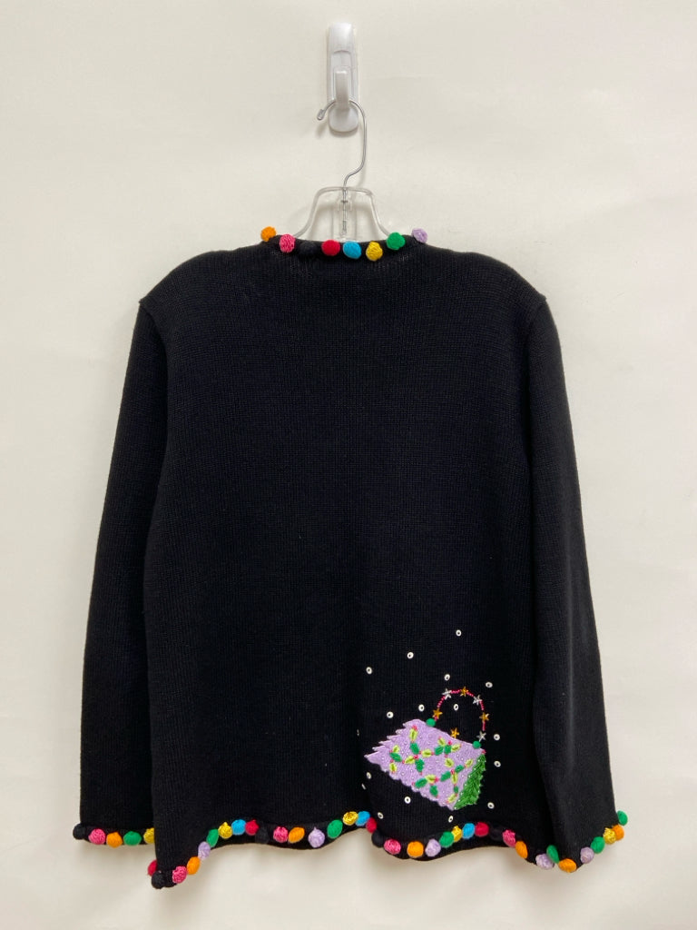 Berek Size L Black Multi Color Christmas Cardigan Ladies Sweater