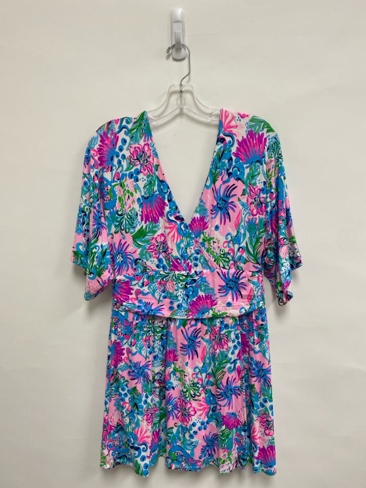 LILLY PULITZER Size L Pink Aqua/Green Floral Ladies Romper