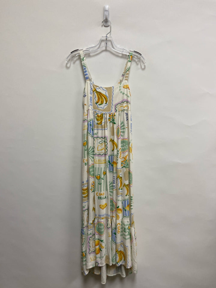 Size S White Yellow/Blue Fruit Sleeveless Ladies Dress