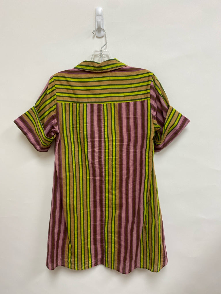 Size XS Purple/Yellow Brown Stripes Button Up Ladies Dress
