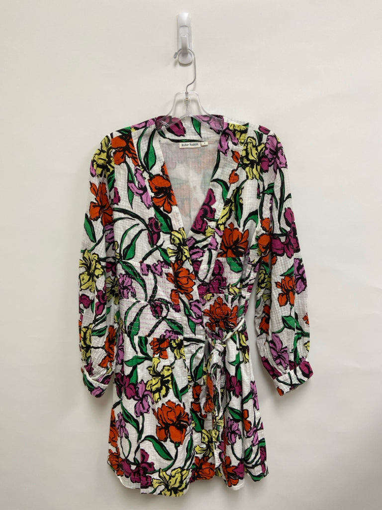 Roller Rabbit Size S White Black/Multi Flowers Wrap Ladies Dress