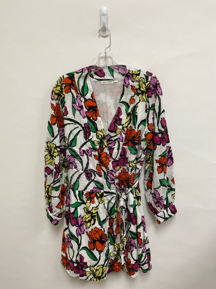 Roller Rabbit Size S White Black/Multi Flowers Wrap Ladies Dress