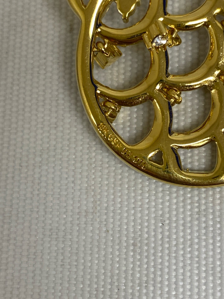 Gold Color Clear Jeweled Pendant