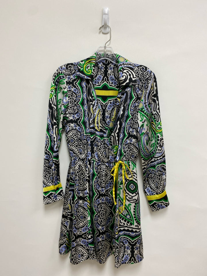 Zara Size XS Black/White Yellow/Green Assorted Print Ladies Dress