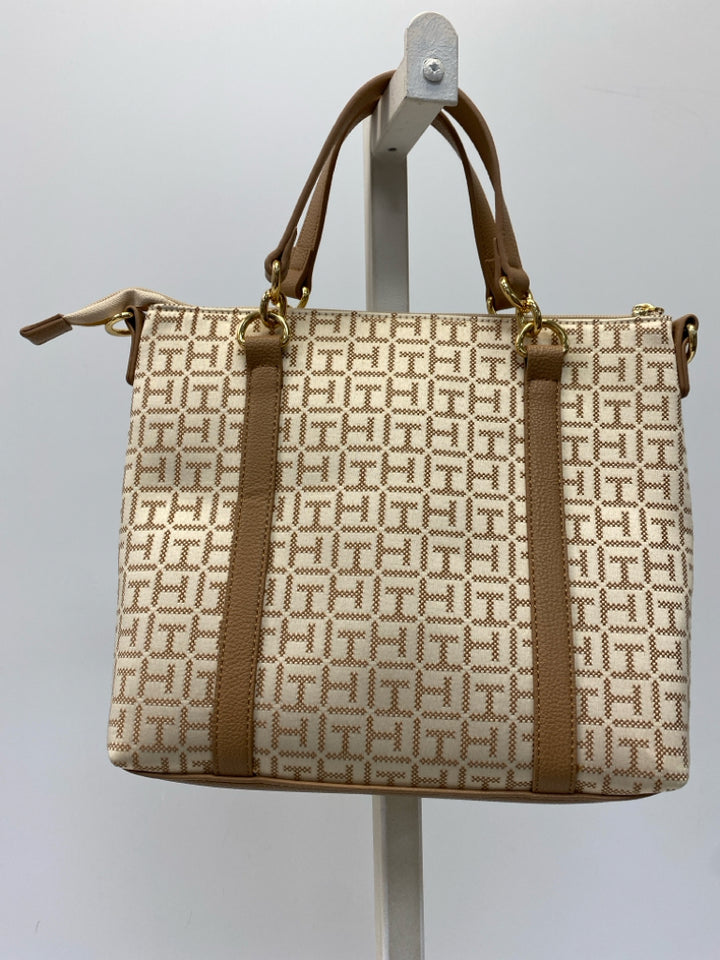Tommy Hilfiger Cream Brown Logo Handbag
